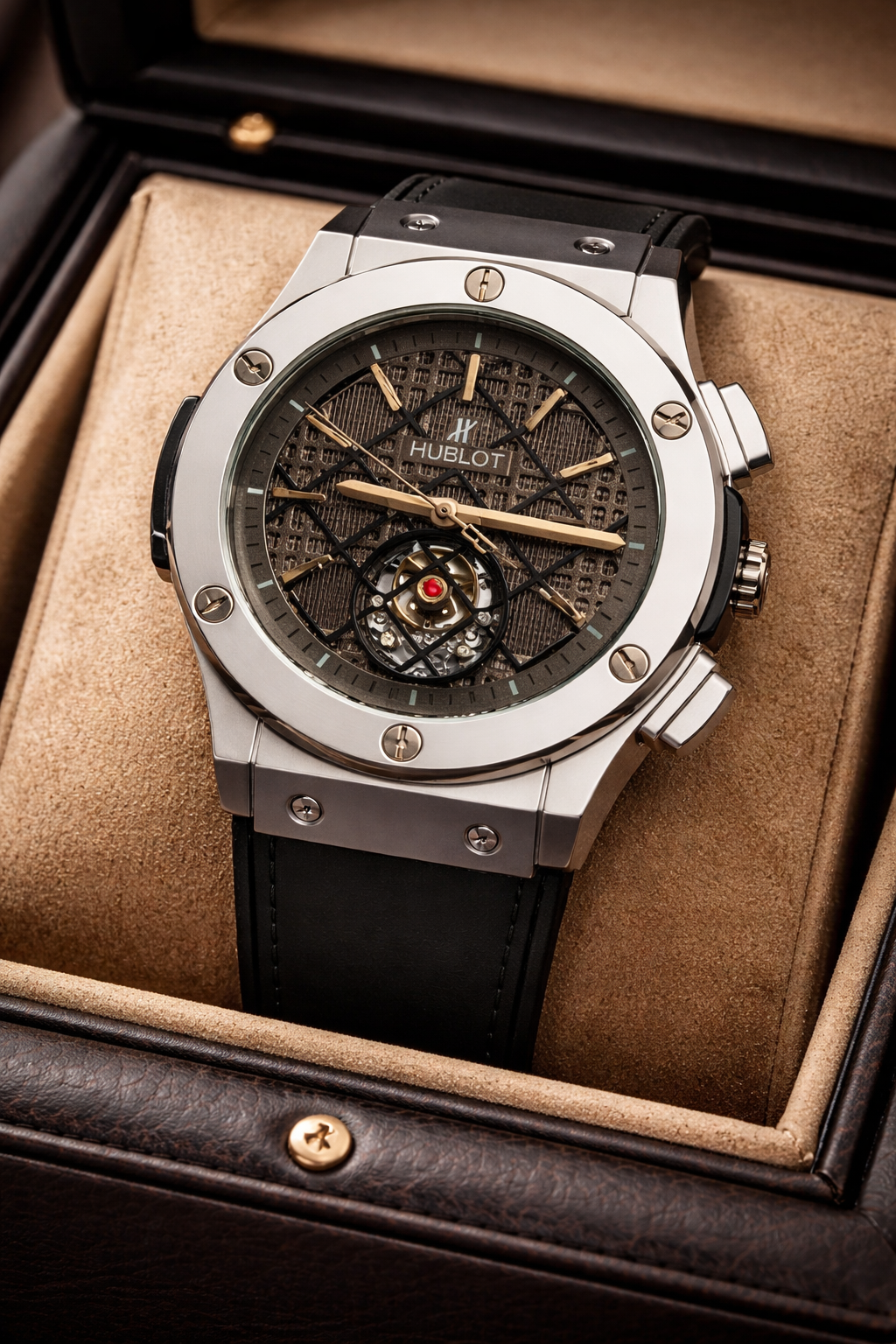 HUBLOT SKELETON LEATHER TTRAPS-PREMIUM WATCH