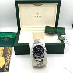 ROLEX SILVER BLACK DIAL WITH CHAIN