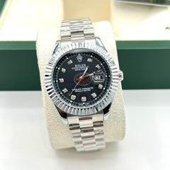 ROLEX SILVER BLACK DIAL WITH CHAIN