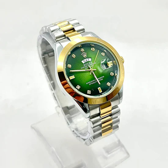 ROLEX GREEN DIAL WITH TWO-TONE CHAIN DAY&DATE