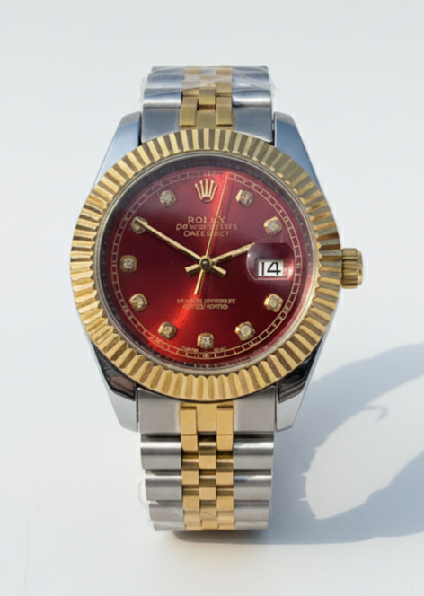 ROLEX RED DIAL WITH DUBAL TONE CHAIN