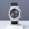 HUBLIT SILVER BLACK DIAL WITH LEATHER STRAIP