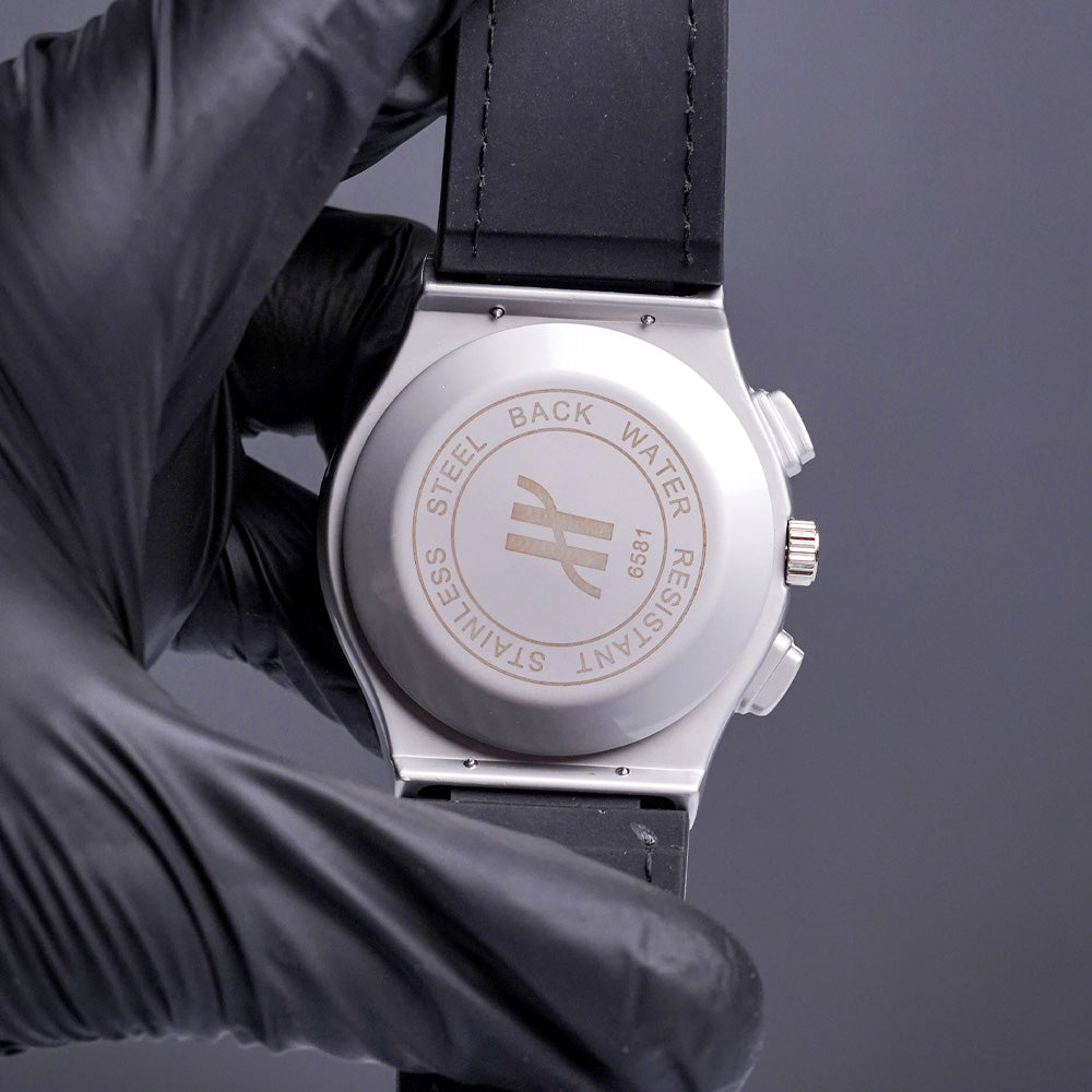 HUBLIT SILVER BLACK DIAL WITH LEATHER STRAIP