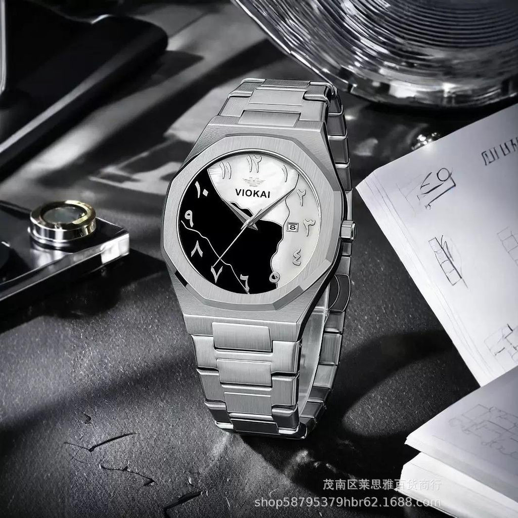 VIOKAI Silver Luxury Wristwatch with Dual-Color Dial