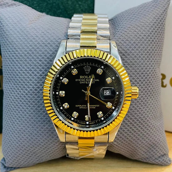 ROLEX GOLDEN BLACK DIAL WITH TWO-TONE CHAIN