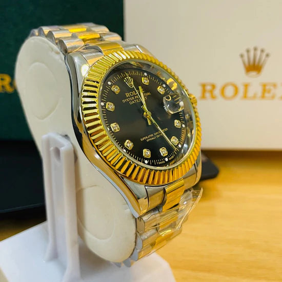 ROLEX GOLDEN BLACK DIAL WITH TWO-TONE CHAIN