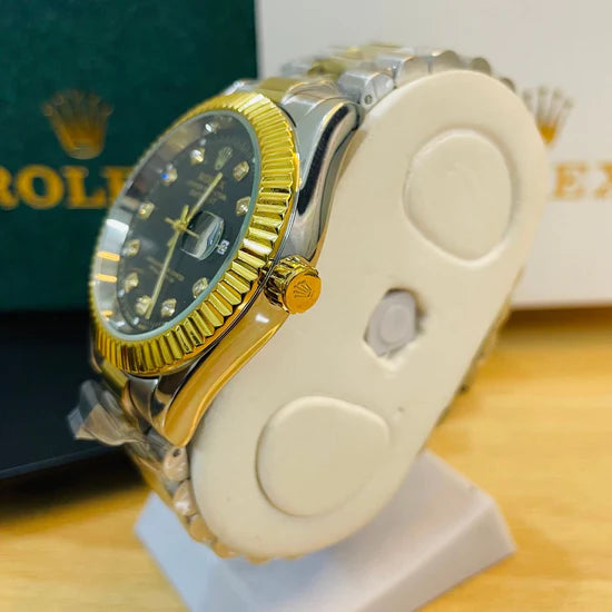 ROLEX GOLDEN BLACK DIAL WITH TWO-TONE CHAIN