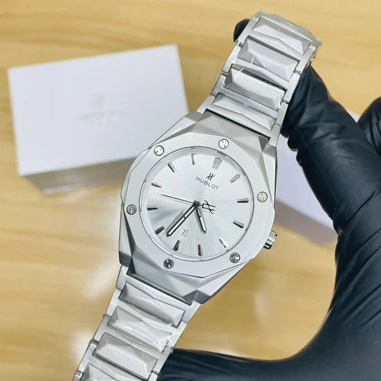 HB Premium Watch - Luxury Diamond Cut Chain - Silver Dial
