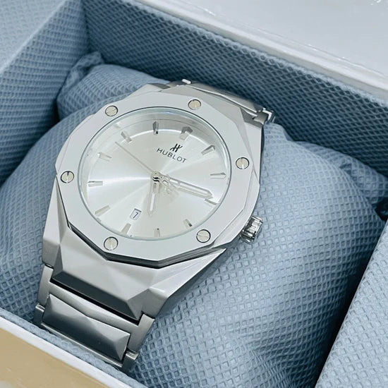 HB Premium Watch - Luxury Diamond Cut Chain - Silver Dial