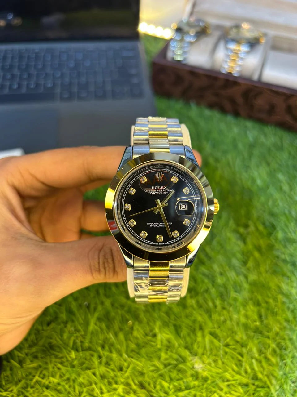 ROLEX JUST DATE WITH TO TONU CHAIN PREMIUM QUAILTY